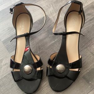 Coach Patent leather Black. 2.5 inch coach, chrome heel